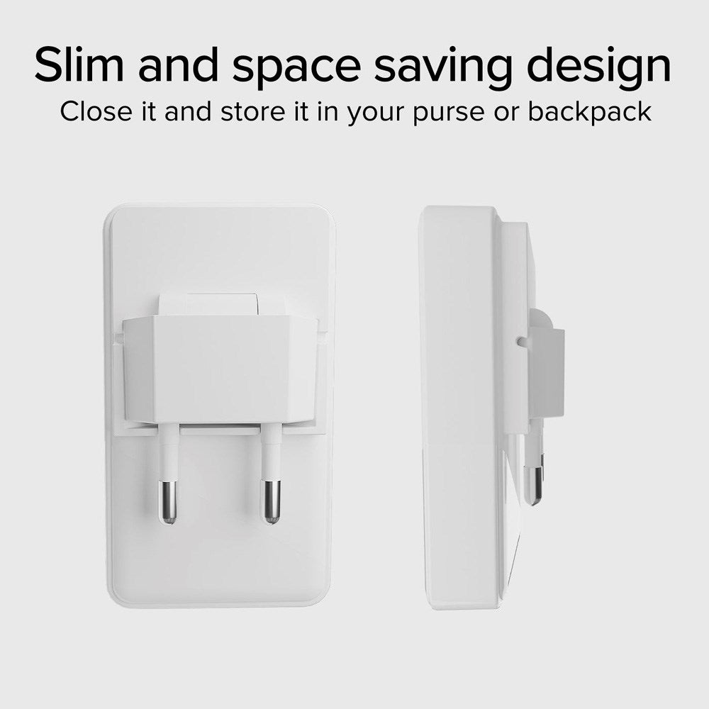 SBS 65W Flexi Sammenleggbar Vegglader m. 1x USB-A & 1x USB-C - Hvit