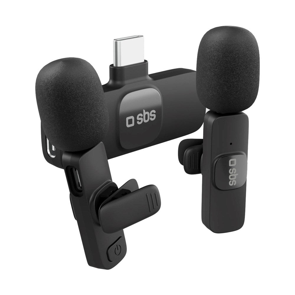 SBS Trådløst Mikrofon Sett m. USB-C - 2 stk - Svart