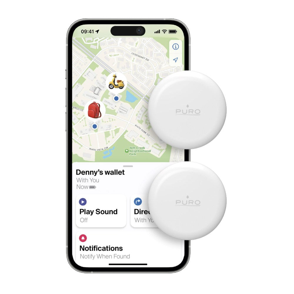 Puro Find Me Mini Dual Smart Tracker - Apple Find My & Android Find Hub - 2 stk - Hvit