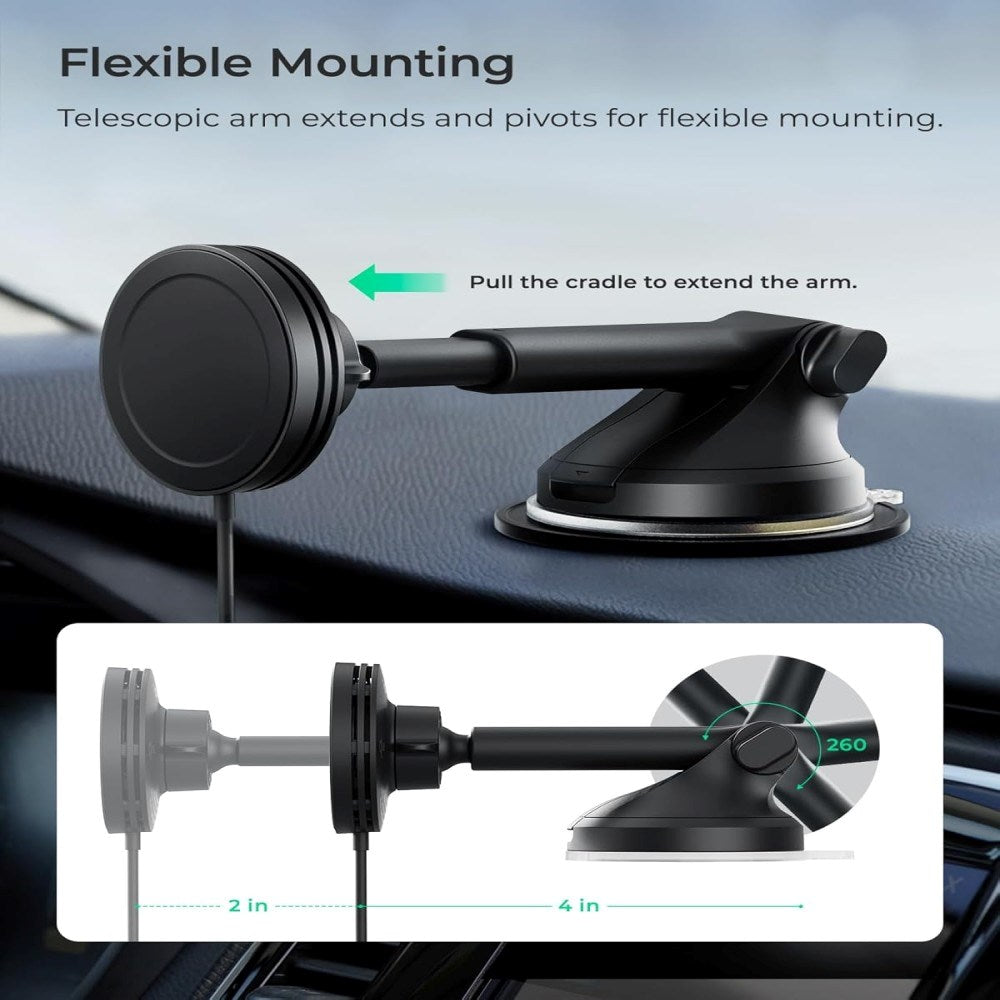 iOttie Velox Qi2 Mobilholder m. Trådløs Lader - Dashbord / Vindusrute - MagSafe Kompatibel - Svart