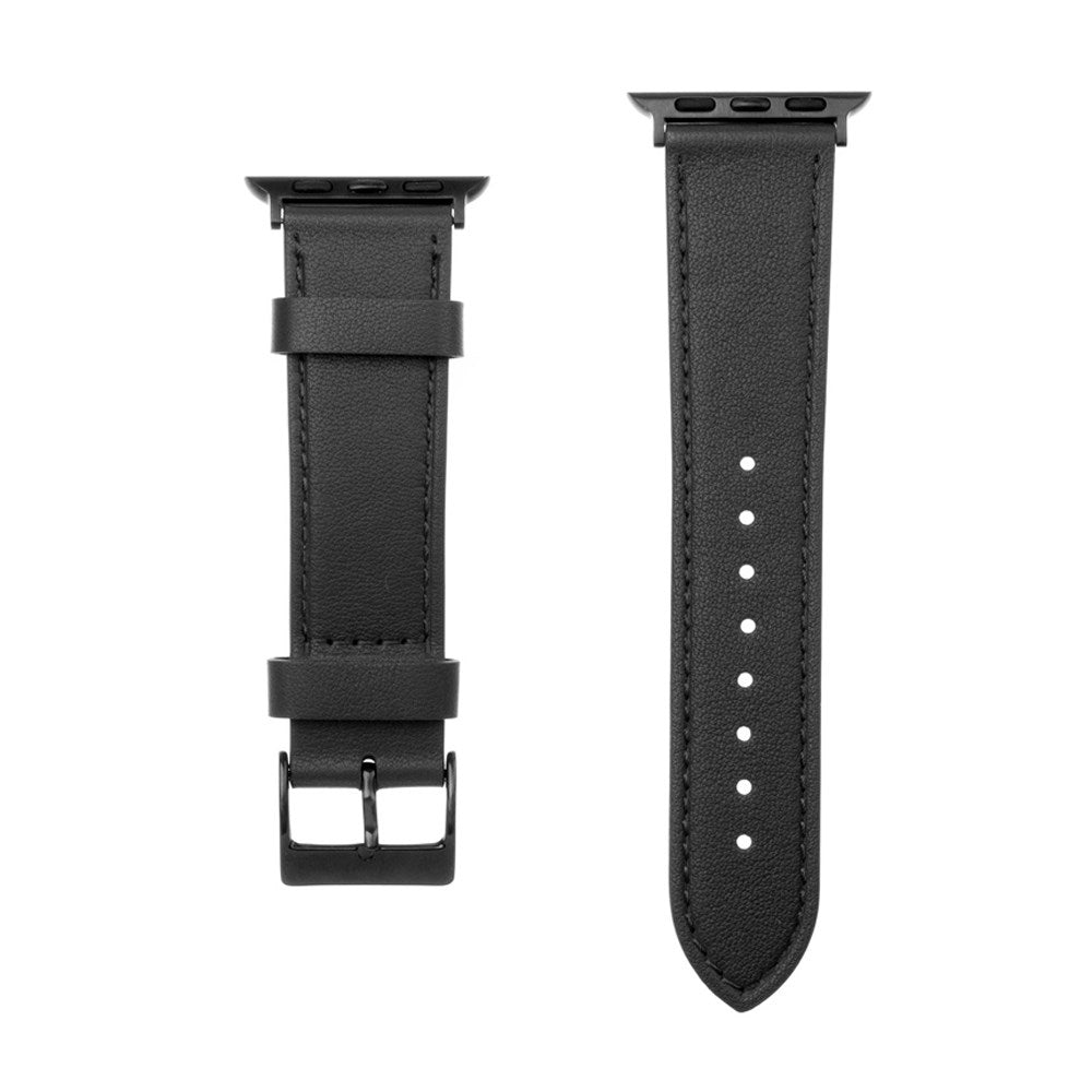 Fixed Apple Watch (42/44/SE/45/46/49mm) Ekte Skinn Reim - Svart