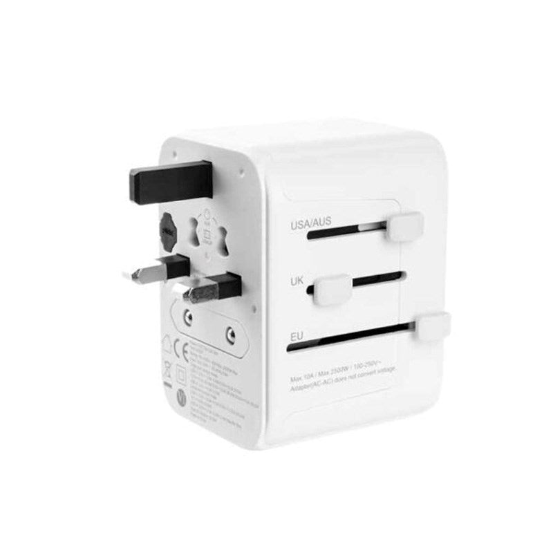 Fixed Universal Reise Adapter 30W EU / UK / USA / AUS - Hvit