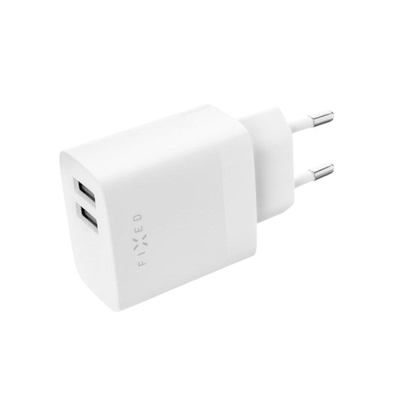 Fixed Vegglader m. 2x USB-A 17W - Hvit