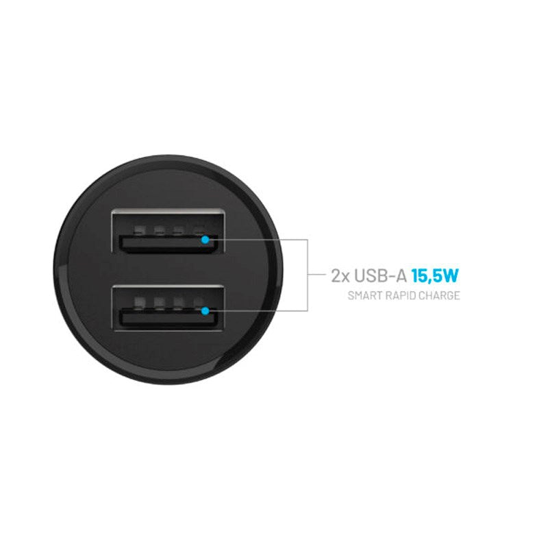 Fixed Mini Billader 2x USB-A / 1x Lightning Kabel 15W - 1m - Svart