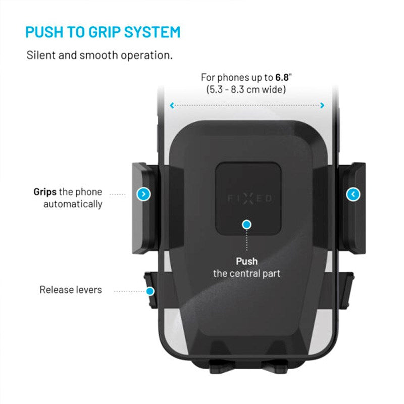 Fixed Iconiq Flex XL (Maks. Mobilbredde: 5,3 - 8,3 cm) Dashbord- / Frontrutetelefonholder - Svart