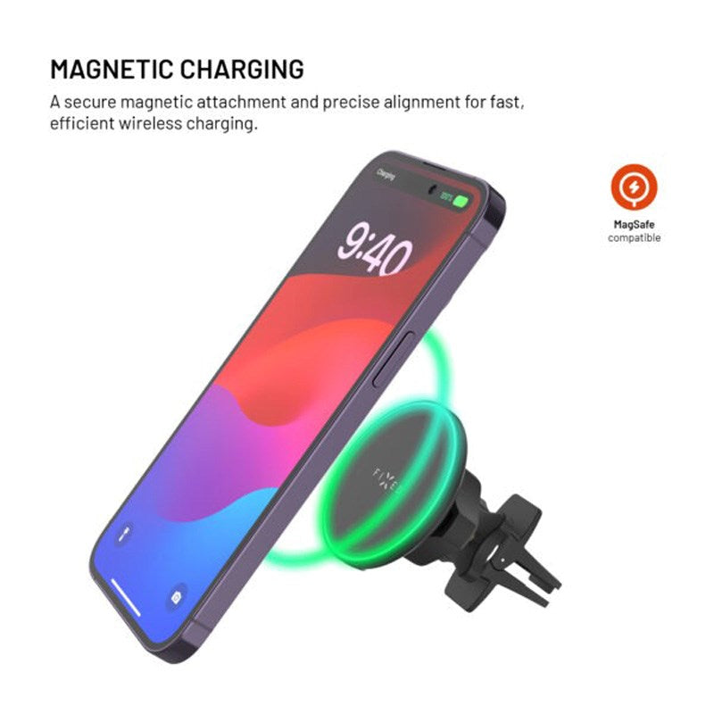 Fixed Mobiltelefonholder til Bil med 15W Trådløs Lading - Ventilasjonsgitter - Svart