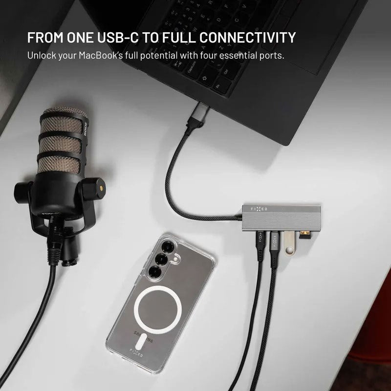 Fixed 4-i-1 USB-C-Multiport med 2 x USB-A 2 x USB-C - Sølv