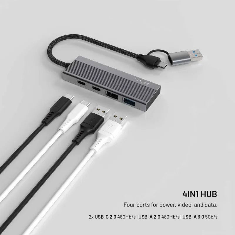 Fixed 4-i-1 USB-C-Multiport med 2 x USB-A 2 x USB-C - Sølv