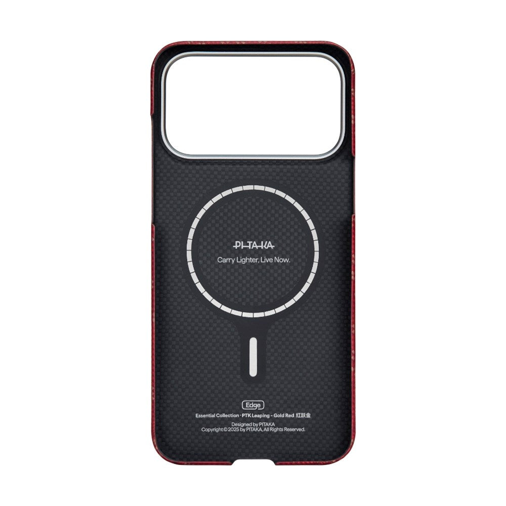 iPhone 17 Pro Max PITAKA Edge Monogram Deksel – MagSafe Kompatibelt – Gull / Rød
