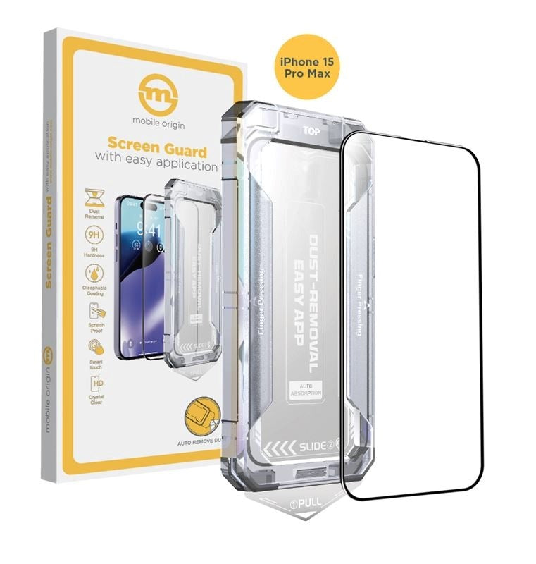 iPhone 15 Pro Max Mobile Origin Skjermbeskyttelsesglass m. Applikator - Gjennomsiktig / Svart Kant