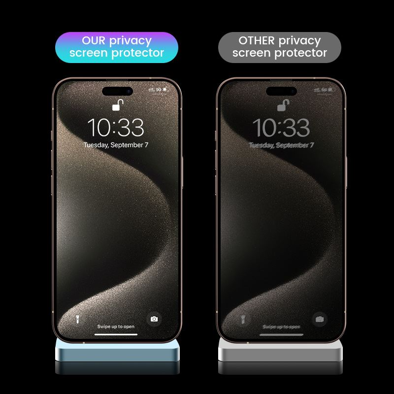 iPhone 15 Pro Max Mobile Origin Beskyttelsesglass m. Privacy Funksjon - Case Friendly - 2 stk - Svart Kant