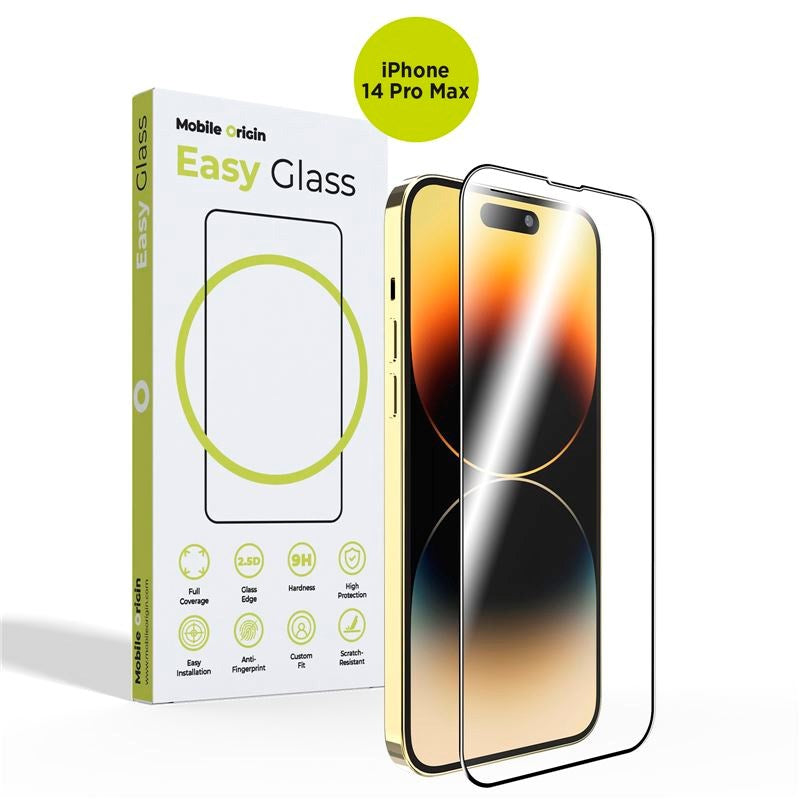 iPhone 14 Pro Max Mobile Origin EasyGlass Skjermbeskytter - Gjennomsiktig / Svart Kant
