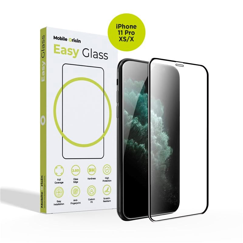 iPhone 11 Pro / Xs / X Mobile Origin EasyGlass Skjermbeskytter - Gjennomsiktig / Svart Kant