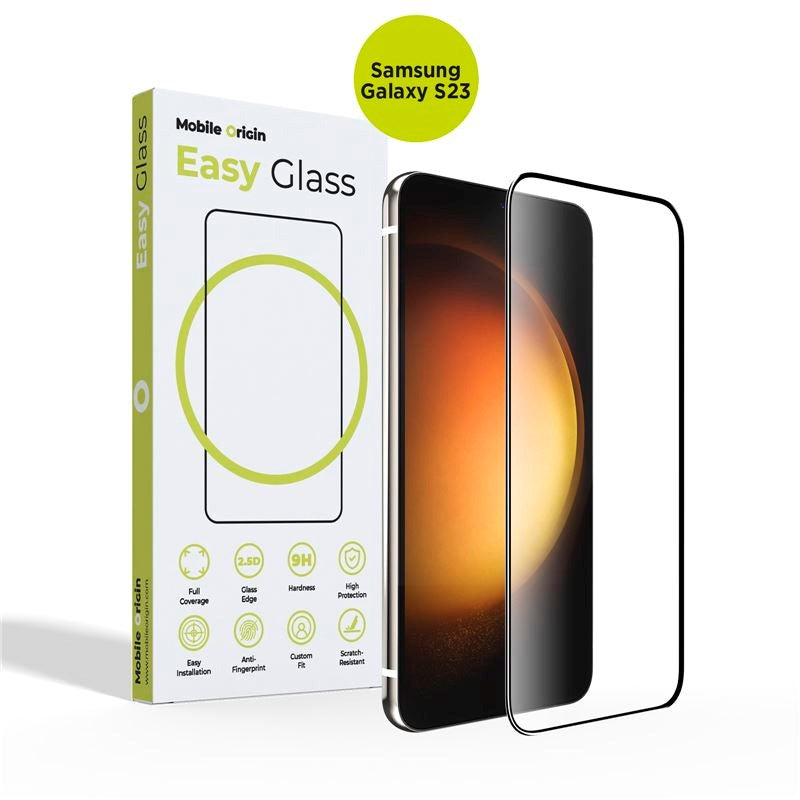 Samsung Galaxy S23 Mobile Origin EasyGlass Skjermbeskytter - Gjennomsiktig / Svart Kant