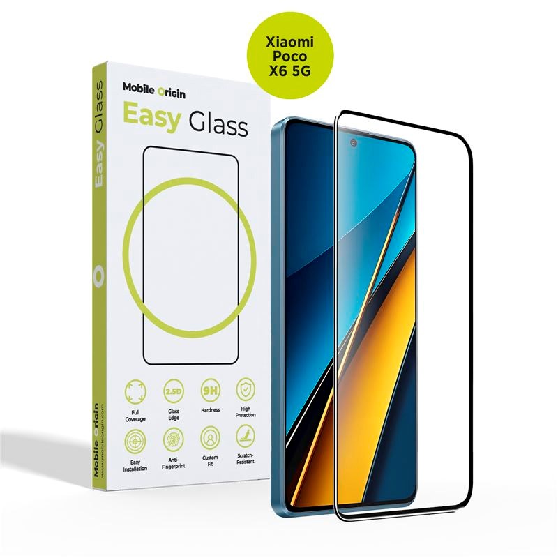 Xiaomi Poco X6 (5G) Mobile Origin EasyGlass Skjermbeskytter - Gjennomsiktig / Svart Kant