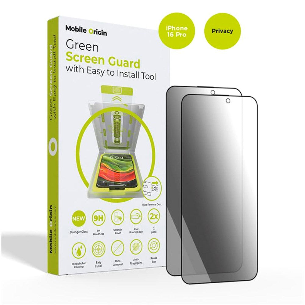 Mobile Origin Skjermbeskyttelse - Herdet Glass Privacy Screen - 2-stk. for iPhone 16 Pro