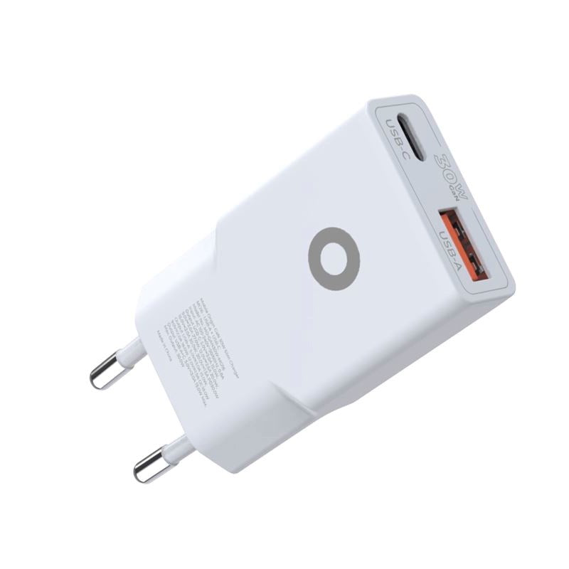 Mobile Origin MO16 30W Slim Vegglader m. 1x USB-C & 1x USB-A - Hvit