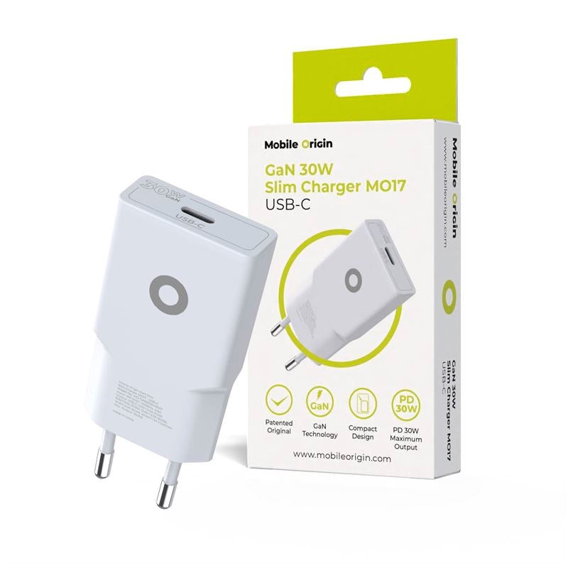 Mobile Origin MO17 30W Slim Vegglader m. 1x USB-C - Hvit