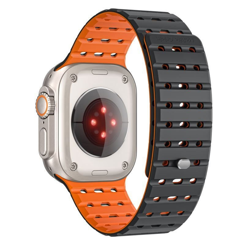 Apple Watch (42/44/SE/45/46/49mm) Mobile Origin Magnetisk Silikonrem – Svart / Oransje