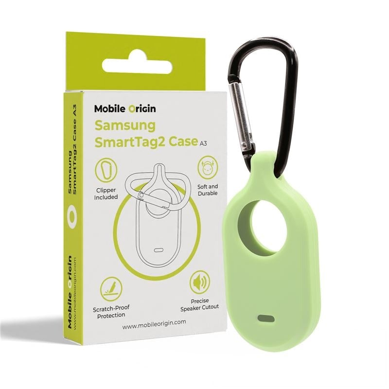 Mobile Origin Samsung Galaxy SmartTag2 Silikon Deksel med Karabinkrok - Lysende Grønn