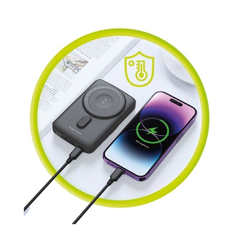 Mobile Origin 20W Powerbank for Smarttelefon & Apple Watch - 10 000 mAh med LCD-Skjerm - USB-C-Plugg - Grå