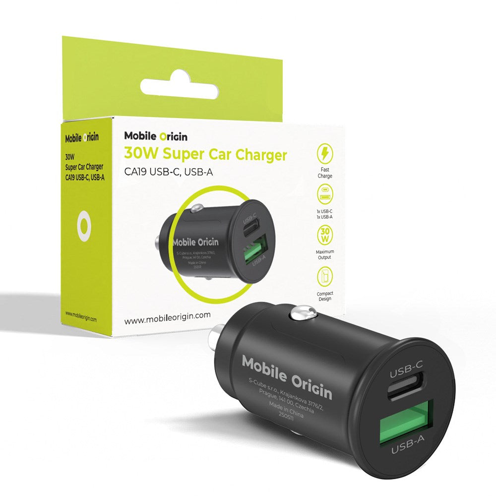 Mobile Origin 30W Billader m. 1 x USB-A & 1 x USB-C – Svart