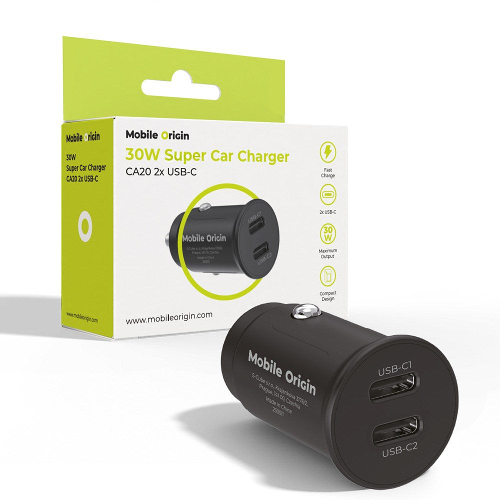 Mobile Origin 30W Biloplader m. 2 x USB-C – Svart