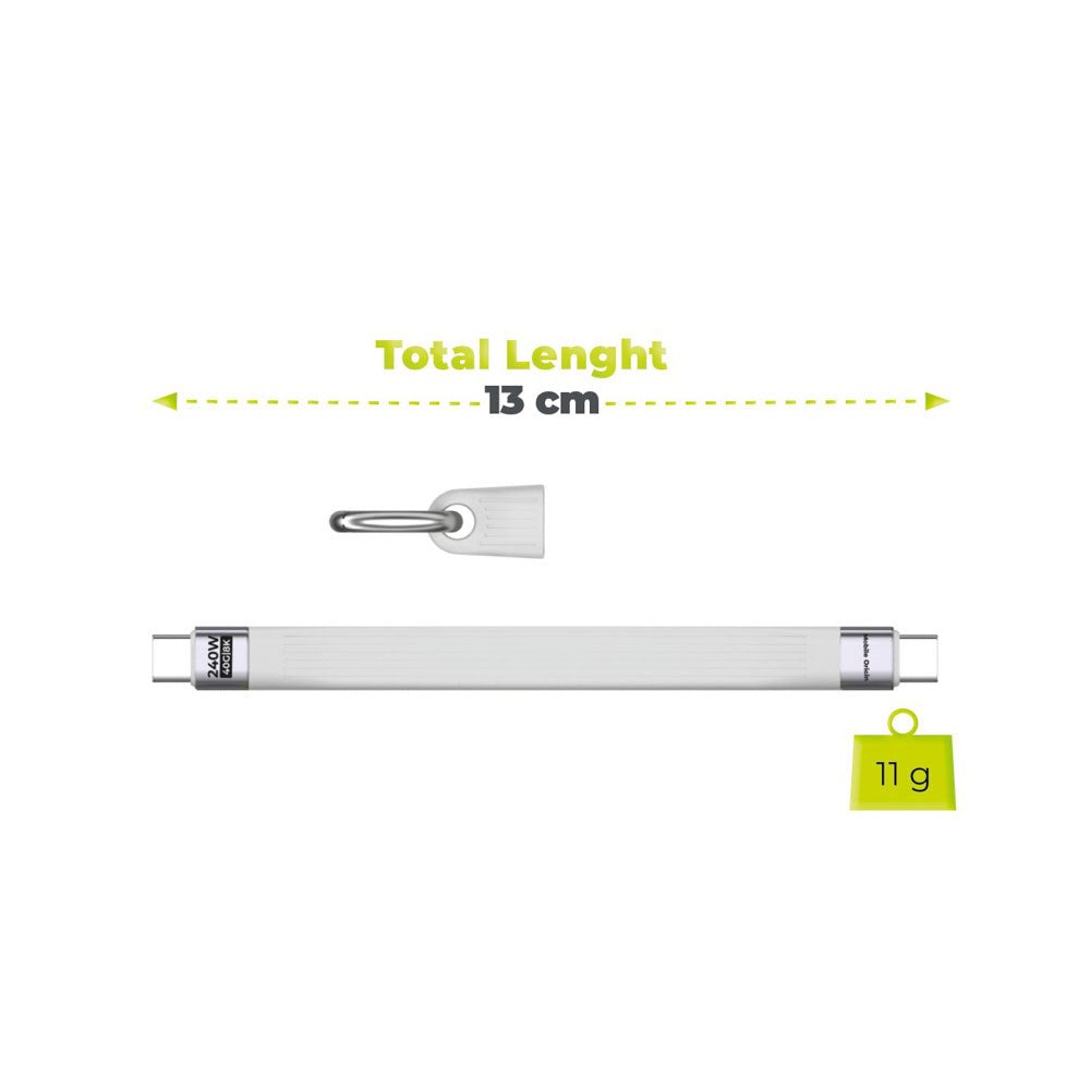 Mobile Origin 240W USB-C til USB-C Nøkkelringkabel - 13cm - Hvit