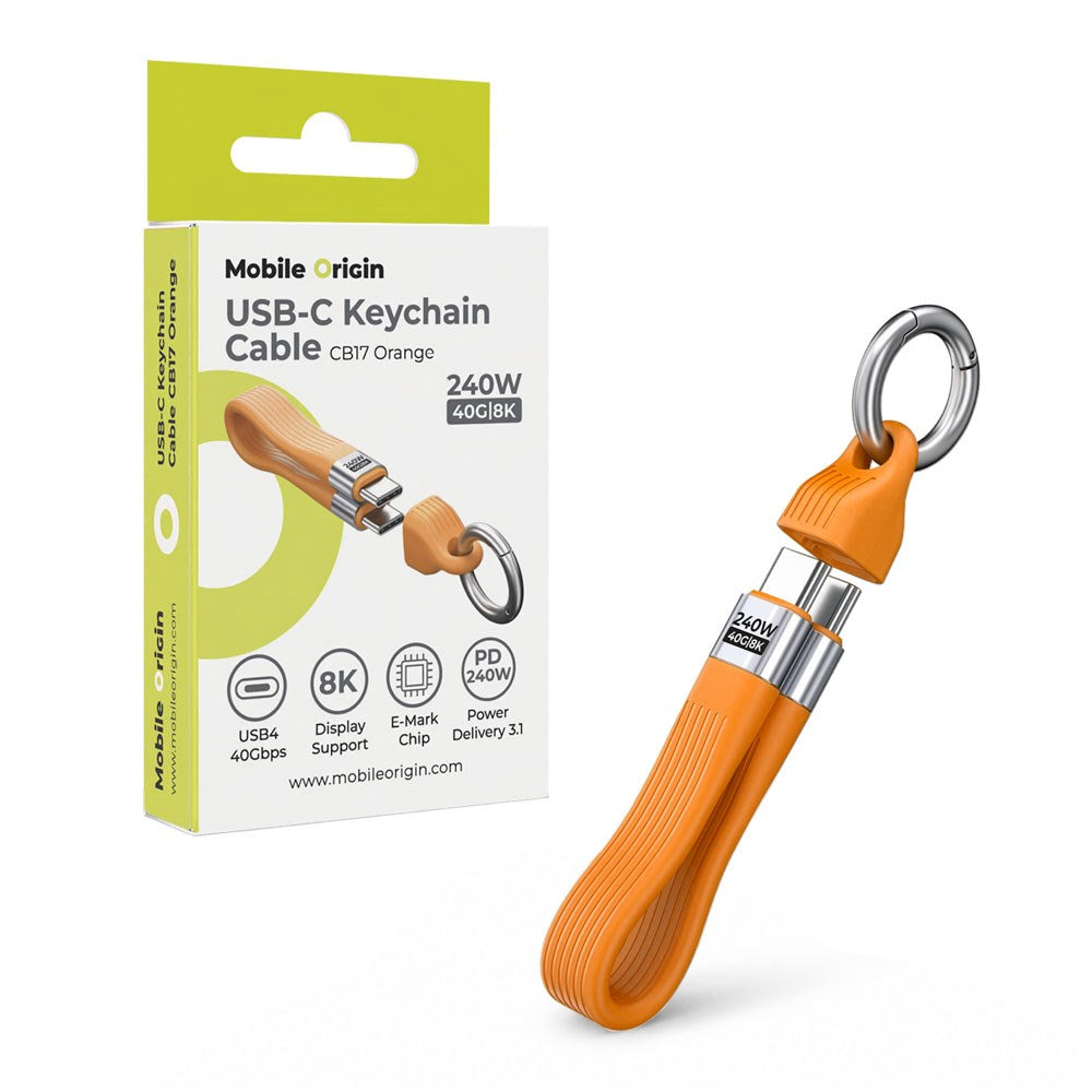 Mobile Origin 240W USB-C til USB-C Nøkkelringkabel - 13cm - Oransje