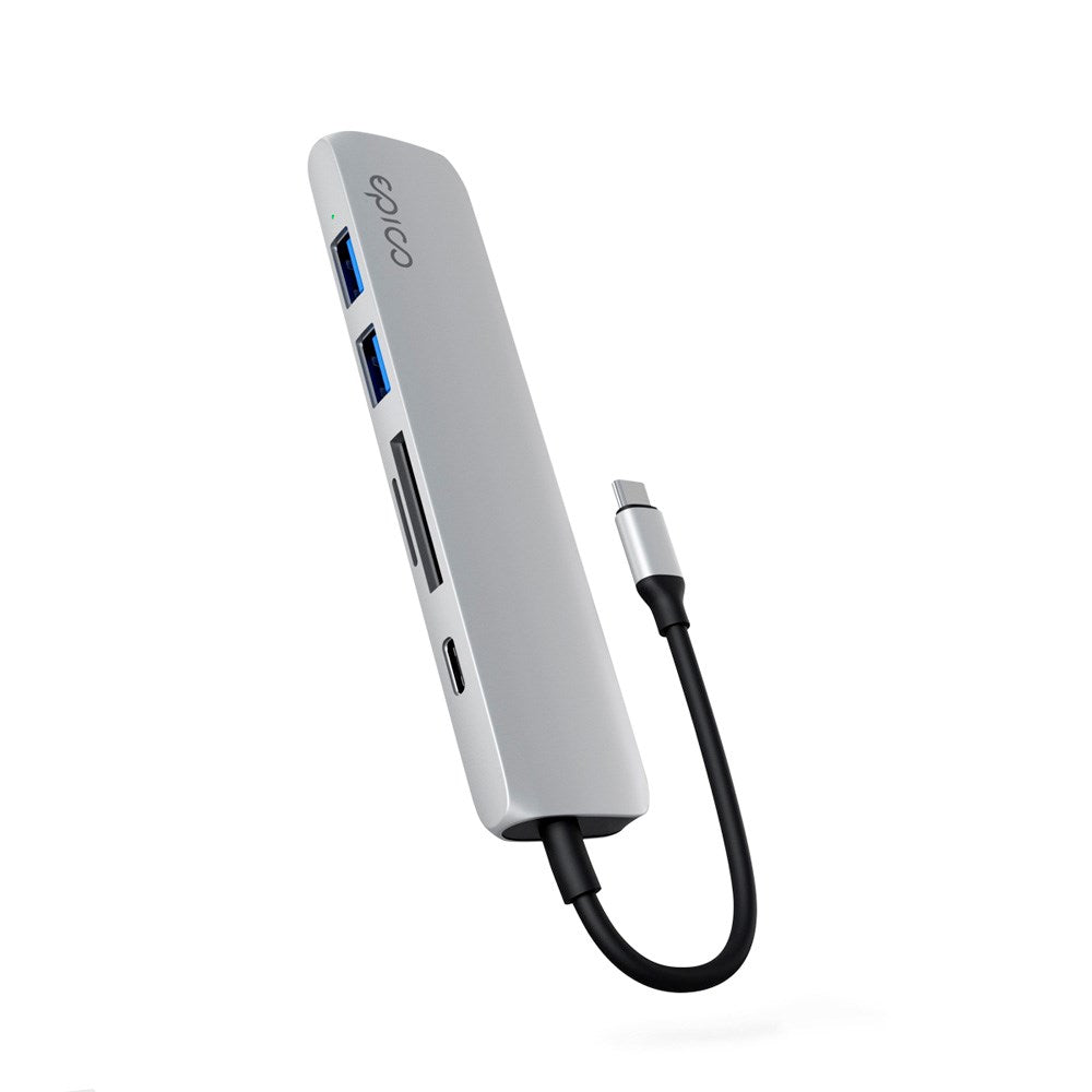 Epico 6-i-1 USB-C Adapter – Aluminium Design med 8K Oppløsning - Silver
