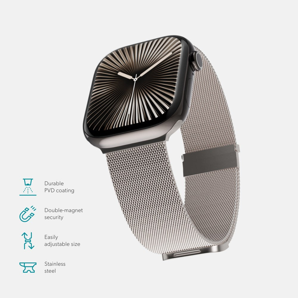Apple Watch (42/44/SE/45/46/49mm) Epico Milanese+ (Plus) Rustfri Stål Rem - Starlight