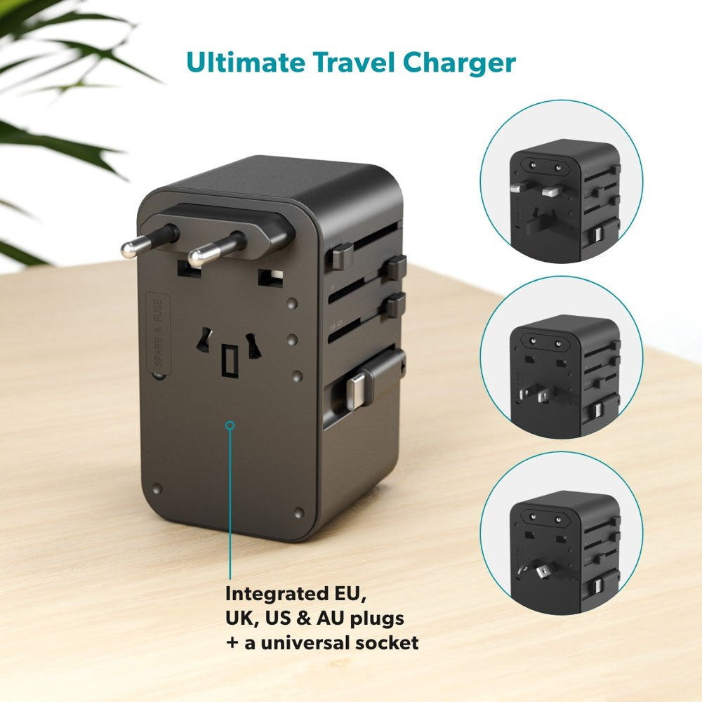 Epico UltraBoost Universal Reiseadapter 70W med 2 x USB-A 1 x USB-C - Titanium