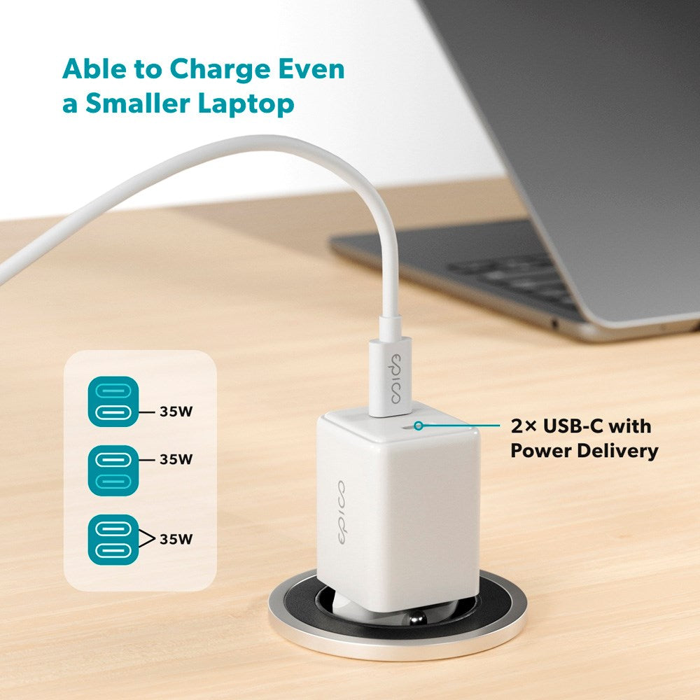 Epico UltraBoost GaN 35W Vegglader m. 2x USB-C - Hvit