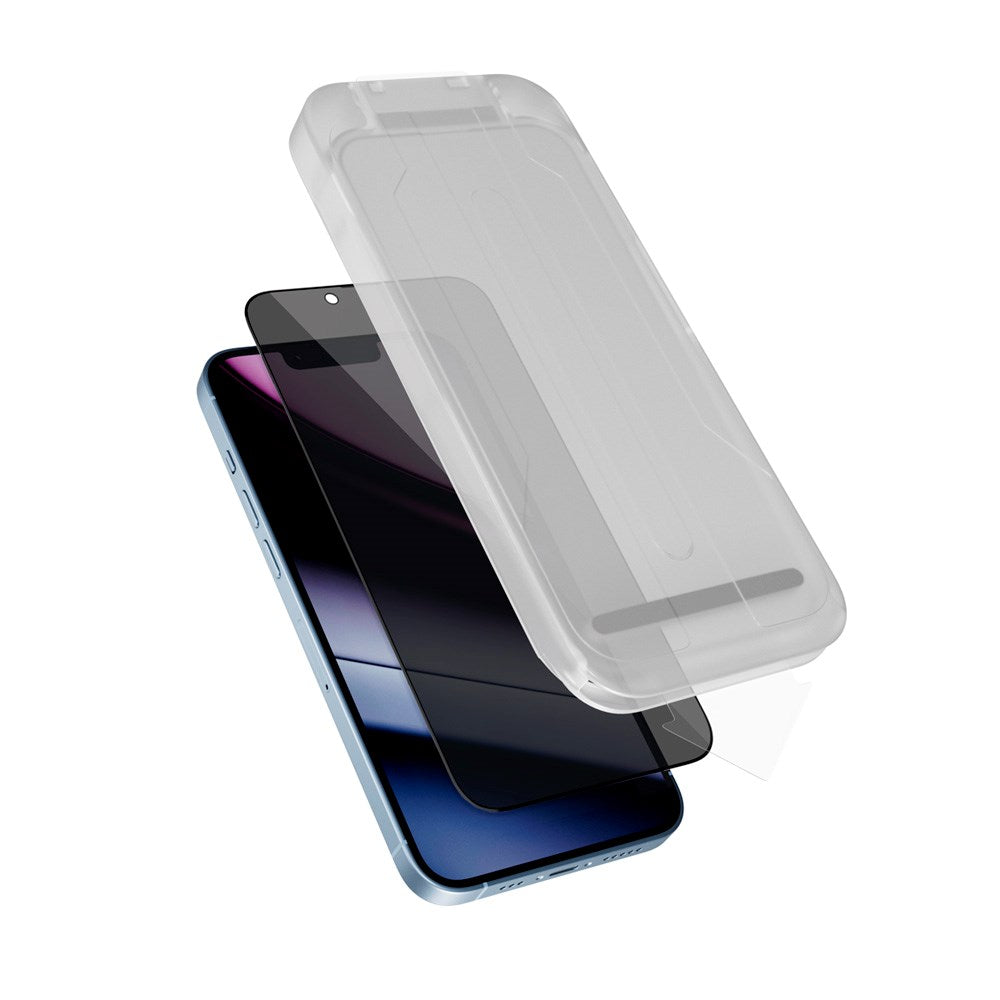 iPhone 15 Pro Epico Privacy Glass 3D Skjermbeskyttelsesglass m. Monteringsramme - Gjennomsiktig