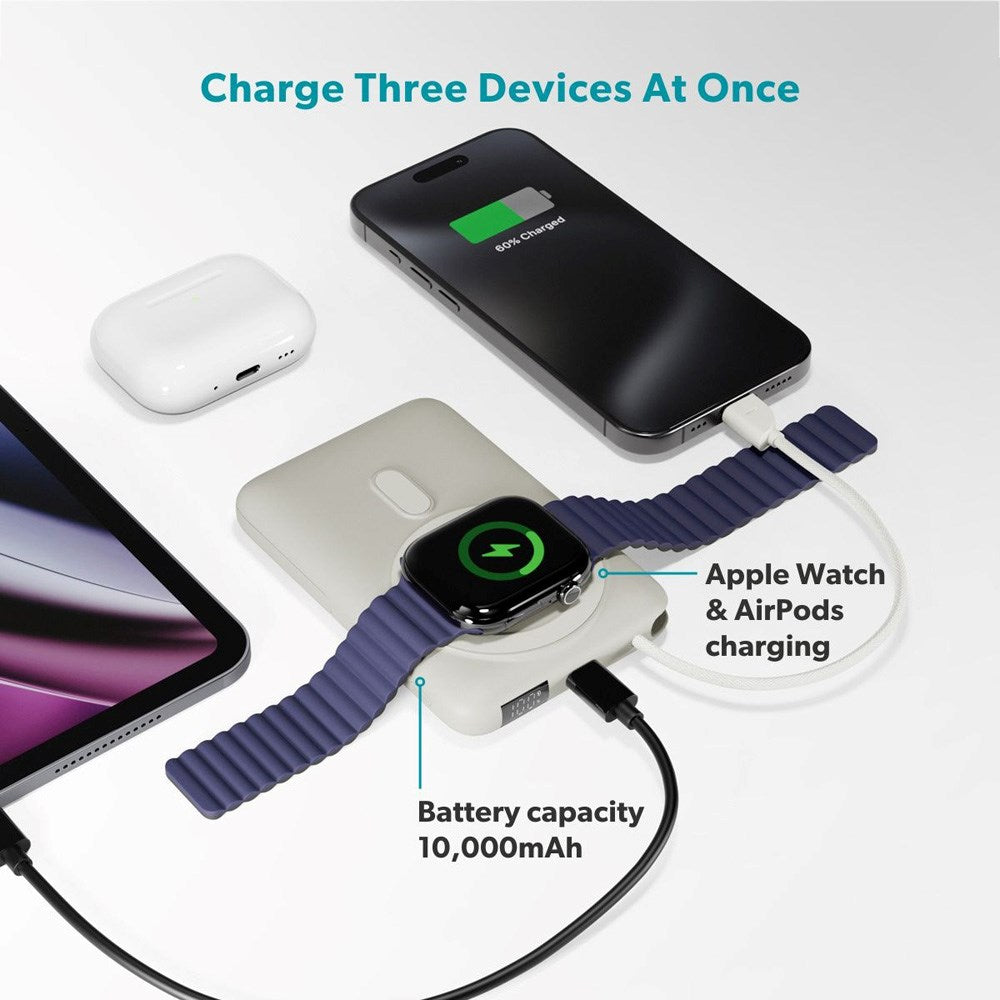 Epico UltraPack 22,5W Powerbank 10.000mAh med Uttrekkbar USB-C-Kabel – MagSafe / Qi2 Kompatibel - Grå