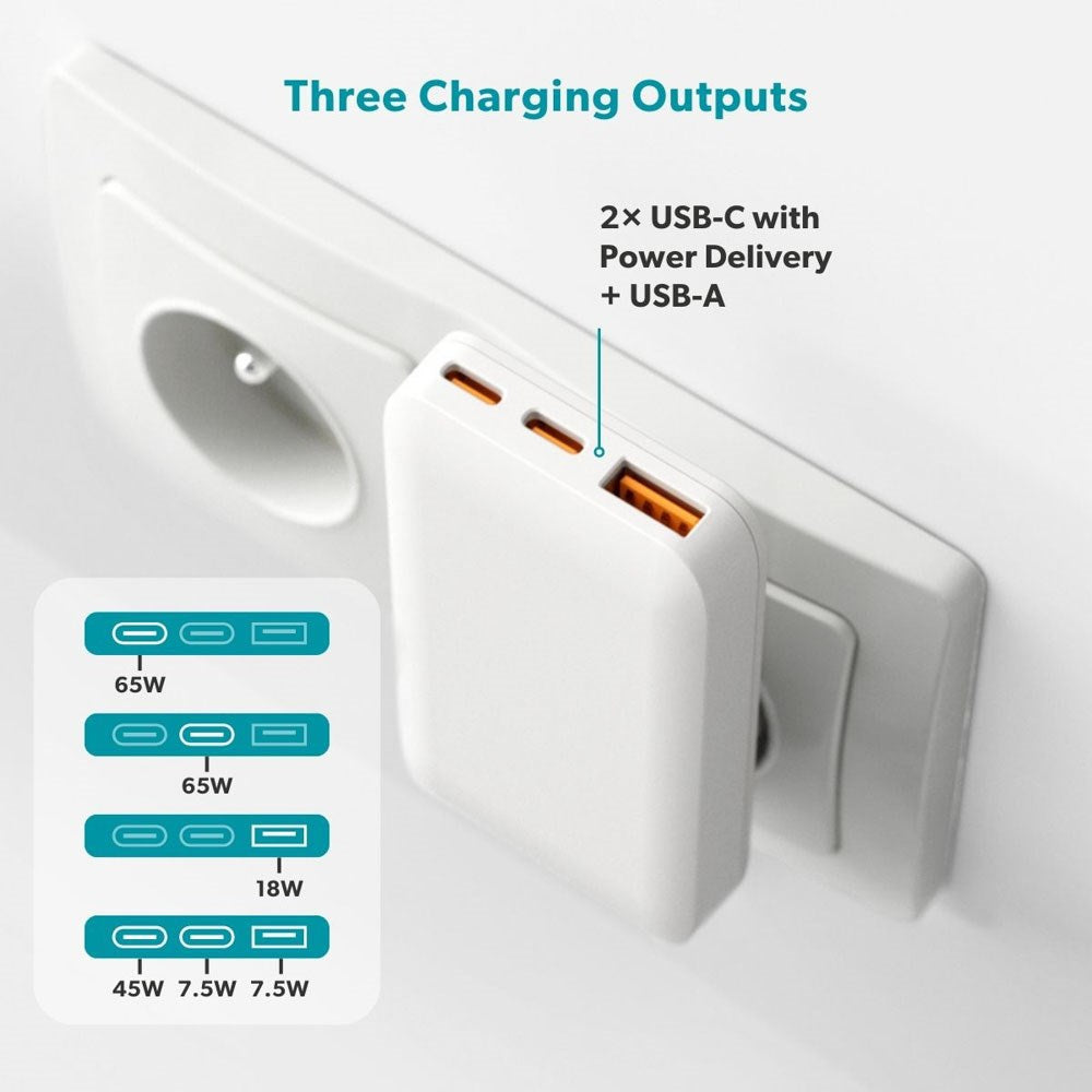 Epico Travel UltraBoost Flat 65W Vegglader m. 2 x USB-C & 1 x USB-A – Hvit