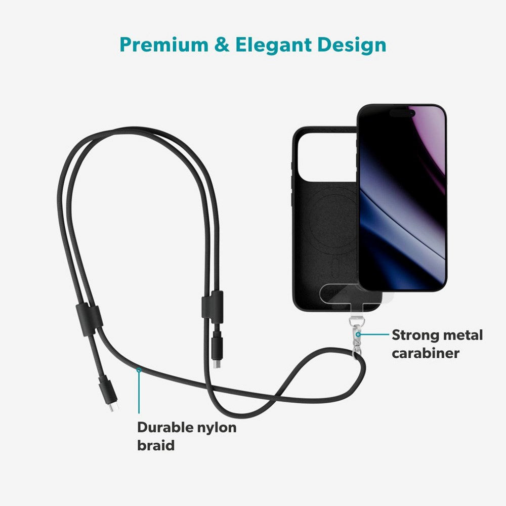 Epico Mobilstropp med Innebygd 60W USB-C til USB-C-Kabel – Svart