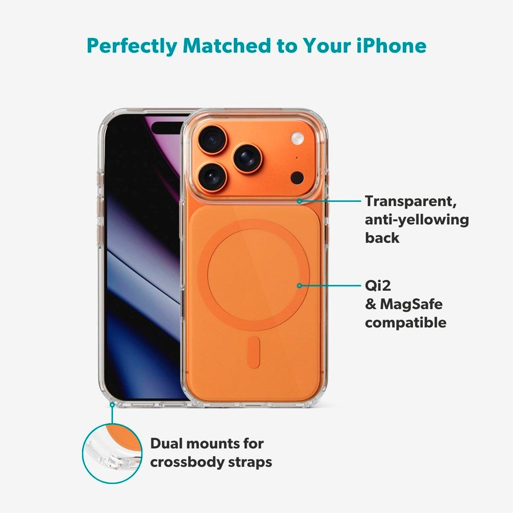 iPhone 17 Pro Epico Tile Mag+ Deksel - MagSafe Kompatibel - Gjennomsiktig / Oransje