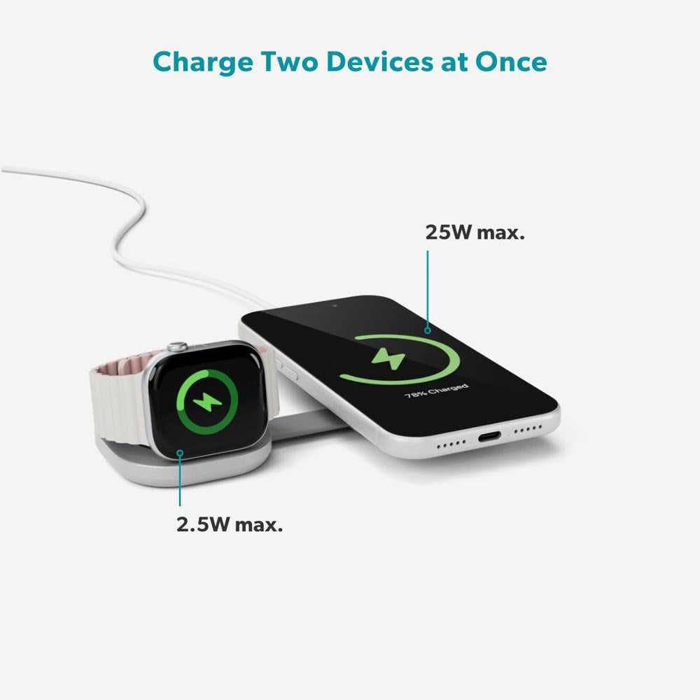 Epico UltraBase Kompakt Trådløs Lader 25W for Smarttelefon / Apple Watch - MagSafe / Qi2 Kompatibel - Sølv