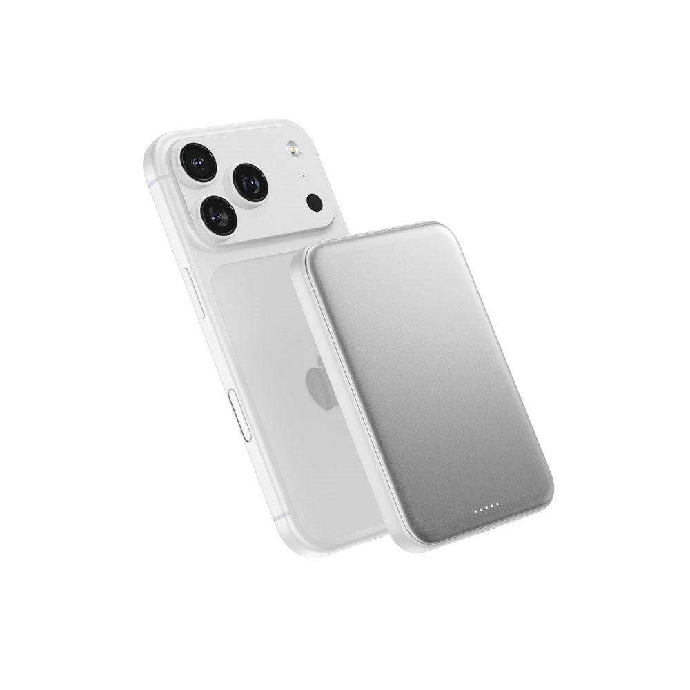 Epico UltraPack EM55 Slim Alu Mag+ Trådløs PowerBank - 25W & 5000 mAh - Qi2 / MagSafe Kompatibel - Sølv