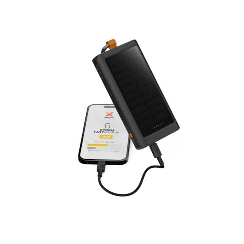 Xtorm 15W Solcelle PowerBank m. 1x USB-A & 1x USB-C – 10.000 mAh / Lommelykt – Svart