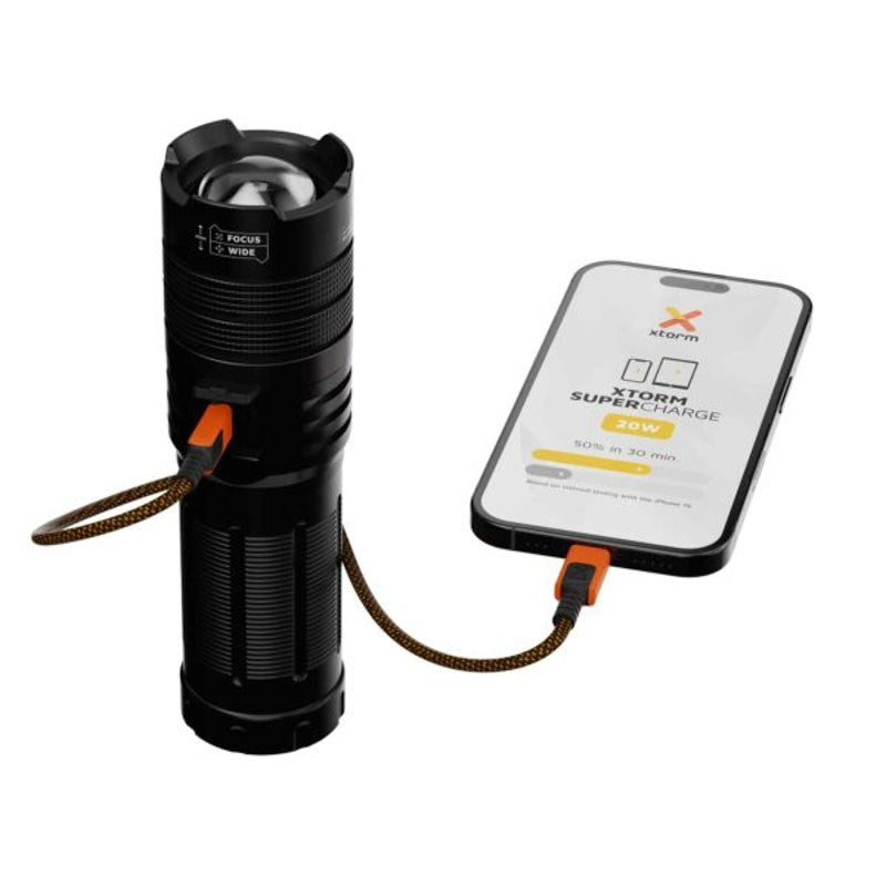 Xtorm Flashlight PowerBank m. 1x USB-A & 1x USB-C – 10.500 mAh / 20W – Svart