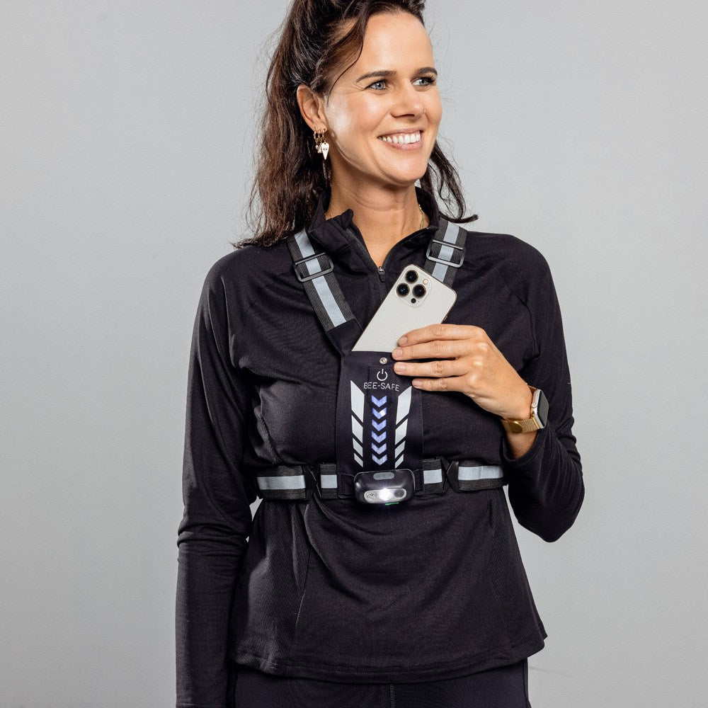 Bee-Safe Løpevest m. LED & Mobillomme - Sølv