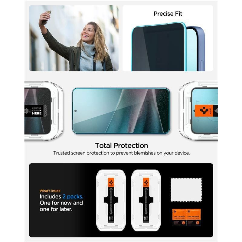 Samsung Galaxy S25 / S24 Spigen Glass tR EZ Fit HD Skjermbeskyttelsesglass - Privacy - 2 stk - Gjennomsiktig