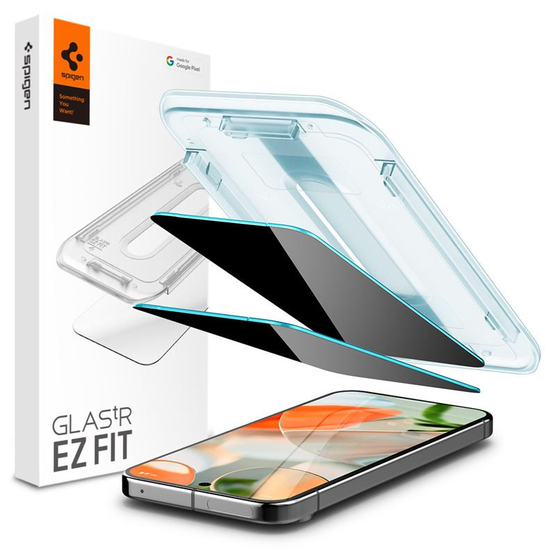 Spigen Google Pixel 10 / 10 Pro / 9 / 9 Pro EZ Fit Privacy Skjermbeskytter 2-Pack – Gjennomsiktig / Svart