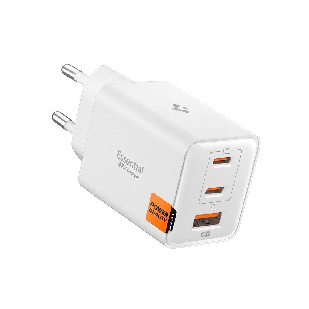 Spigen Essential 47W Vegglader med 2 x USB-C & 1 x USB-A - Hvit