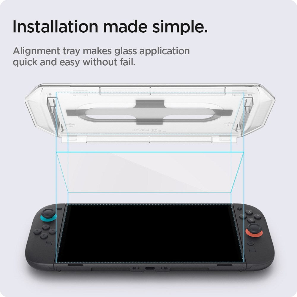 Nintendo Switch 2 Spigen Glass tR EZ Fit Skjermbeskyttelsesglass m. Installasjonsramme - 2 stk - Gjennomsiktig