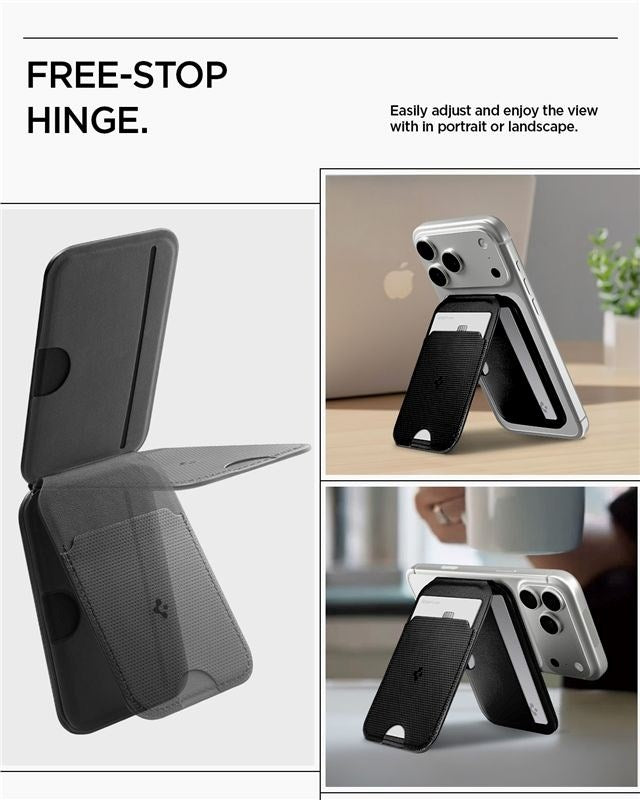 Spigen Slim Fold Kortholder for 3 Kort med Stativfunksjon - MagSafe Kompatibel - Svart