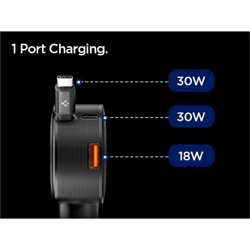 Spigen Essential Billader 60W med innebygd USB-C-Kabel & 1 x USB-C 1 x USB-A - Svart