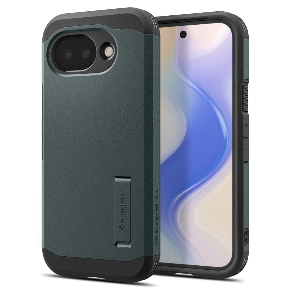 Google Pixel 10a Spigen Tough Armor Hybrid Deksel m. Stativfunksjon - MagSafe Kompatibel - Grønn